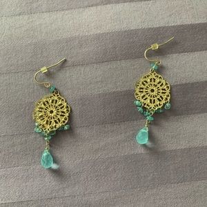 Anthropologie gold and teal dangle earrings